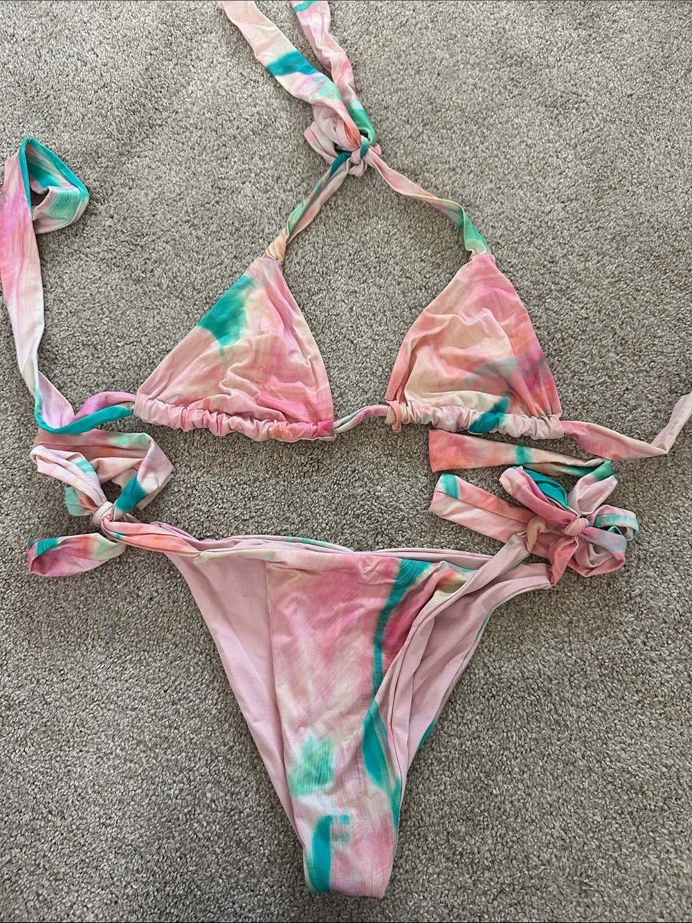 Frankie's Bikinis Pink Trippy Tie Dye Bikini Set